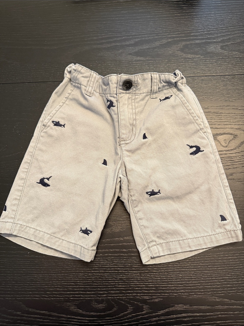 Gymboree Light Gray Shorts with Navy Shark Embroidery